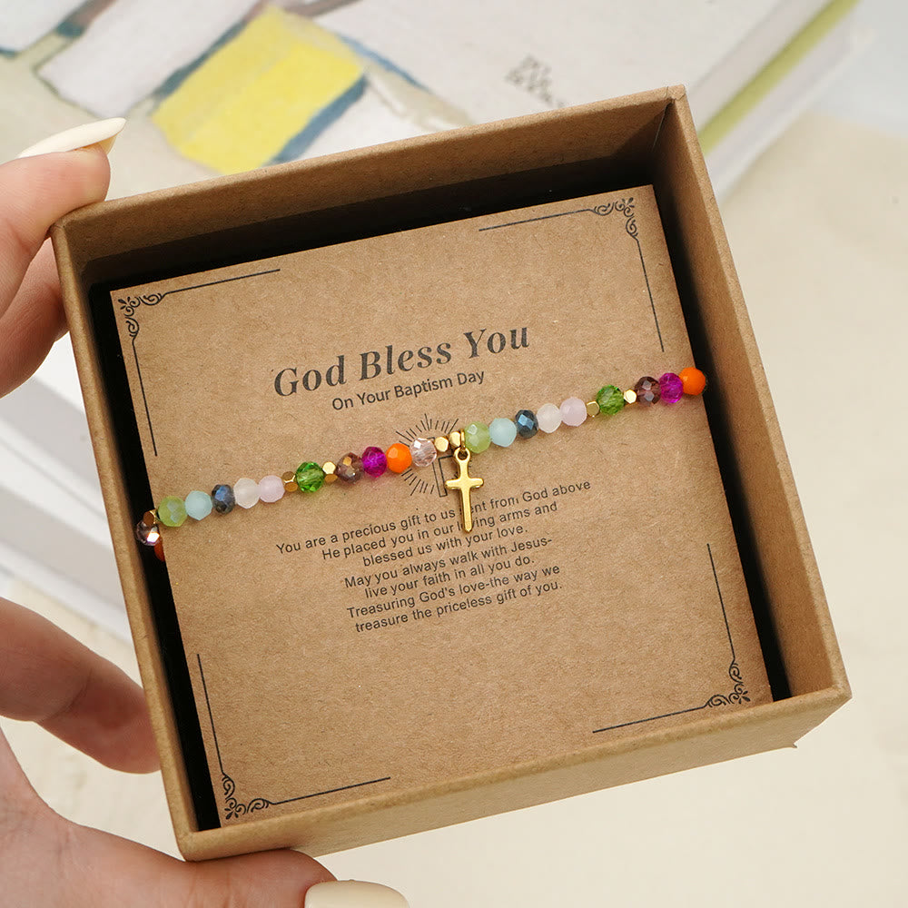 Olivenorma "God Bless You" Tourmaline Beaded Cross Pendant Bracelet