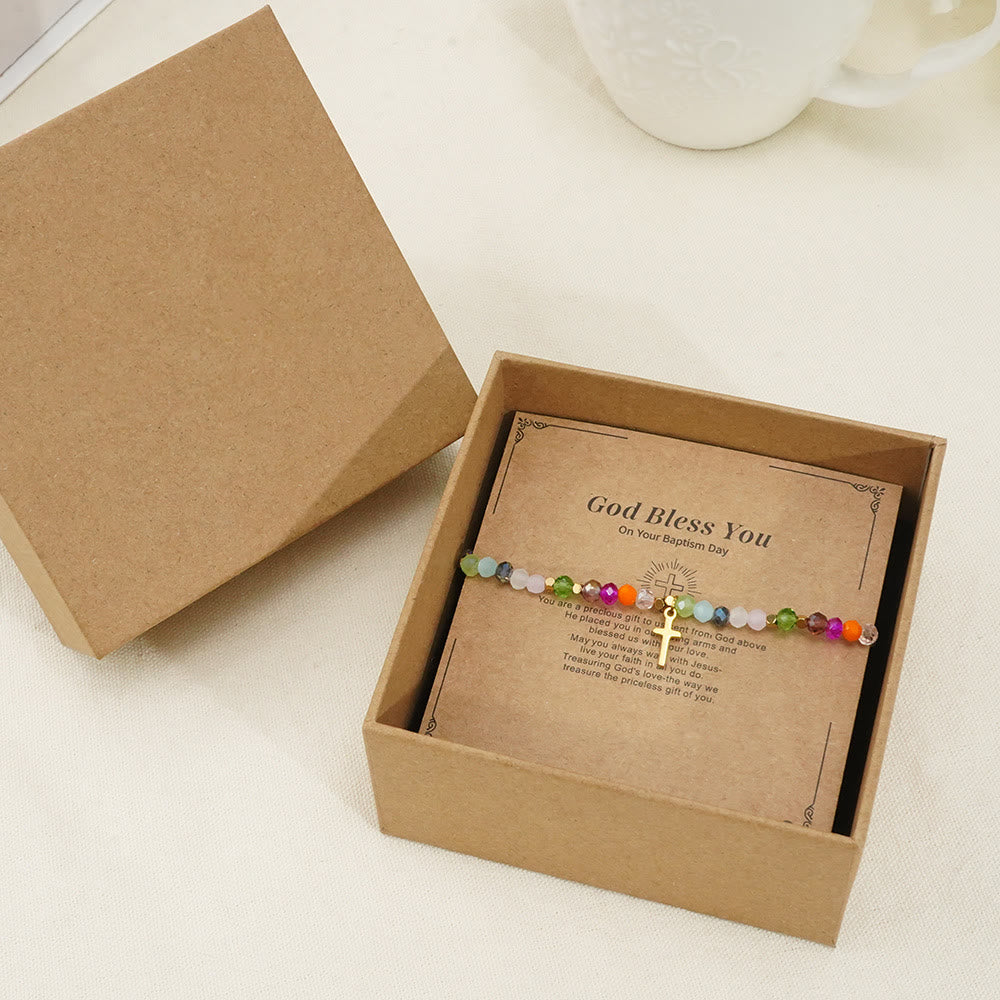 Olivenorma "God Bless You" Tourmaline Beaded Cross Pendant Bracelet