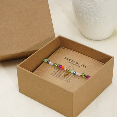 Olivenorma "God Bless You" Tourmaline Beaded Cross Pendant Bracelet