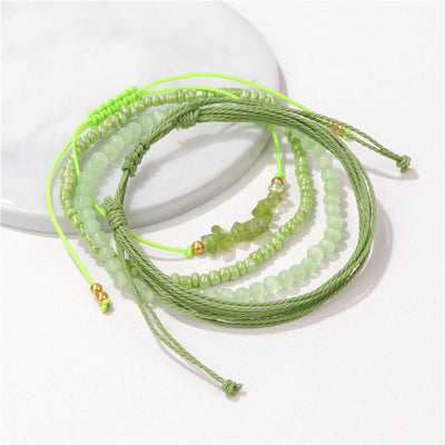 Olivenorma 4Pcs Crystal Crushed Stone Braided Drawstring Bracelet