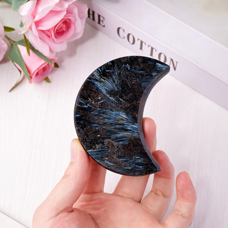 Olivenorma Arfvedsonite Tumbled Stone Moon Cut Gemstone Decoration