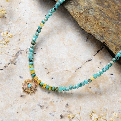 Olivenorma Emperor Stone Beaded Turquoise Pendant Necklace