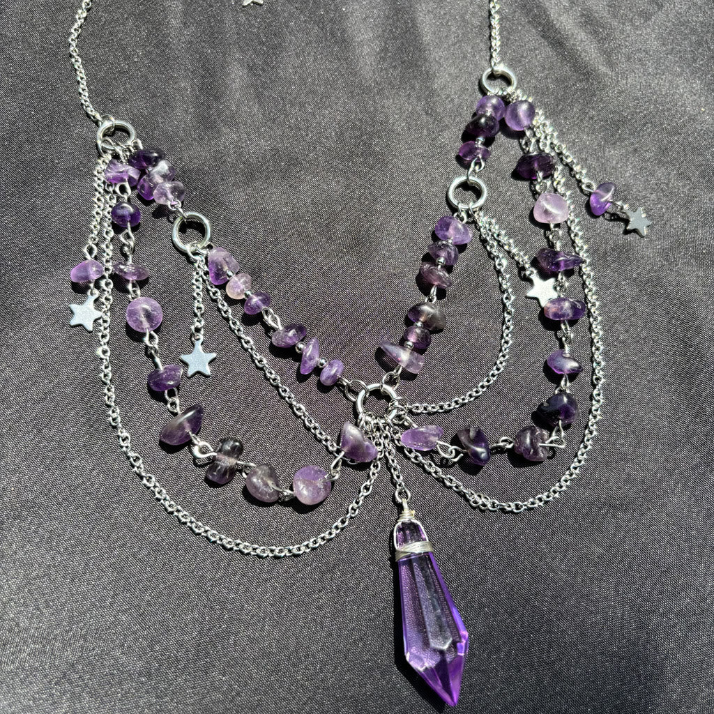 Olivenorma Star Pendant Natural Stone Layered Choker Necklace