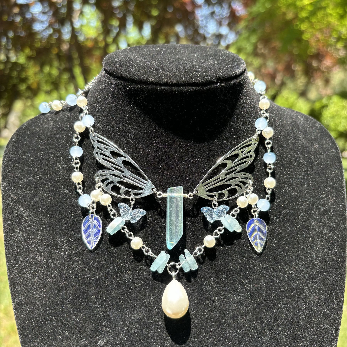 Olivenorma Aquamarine Fairy Wings Layered Choker Necklace
