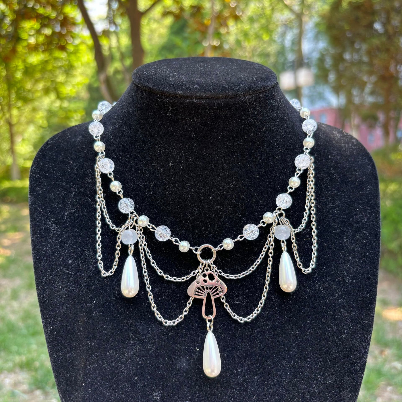 Olivenorma Freshwater Pearl Pendant Layered Choker Necklace