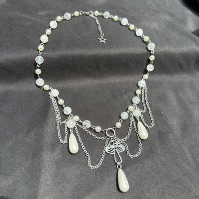 Olivenorma Freshwater Pearl Pendant Layered Choker Necklace