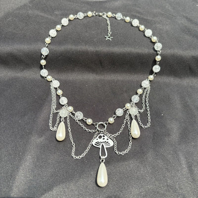 Olivenorma Freshwater Pearl Pendant Layered Choker Necklace