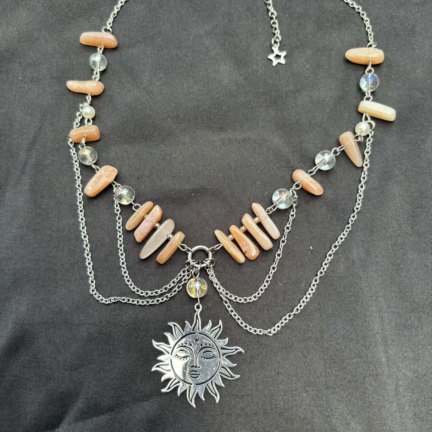 Olivenorma Natural Sun Stone Pendant Layered Choker Necklace