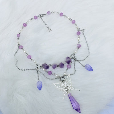 Olivenorma Amethyst Freshwater Pearl Layered Choker Necklace