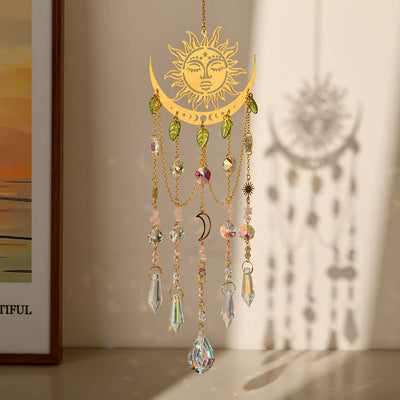 Olivenorma Natural Crystal Sun Moon Suncatcher Wind Chime