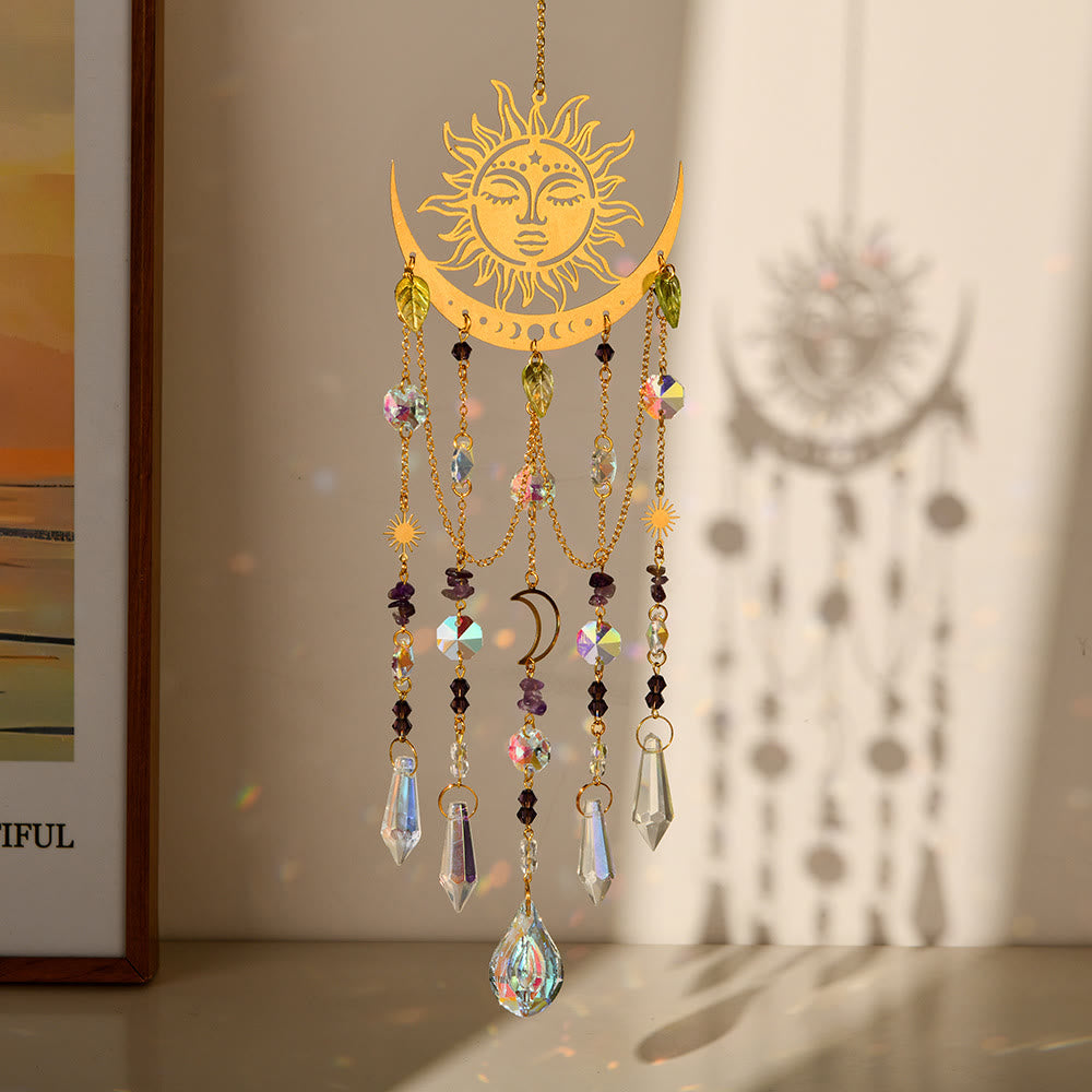 Olivenorma Natural Crystal Sun Moon Suncatcher Wind Chime