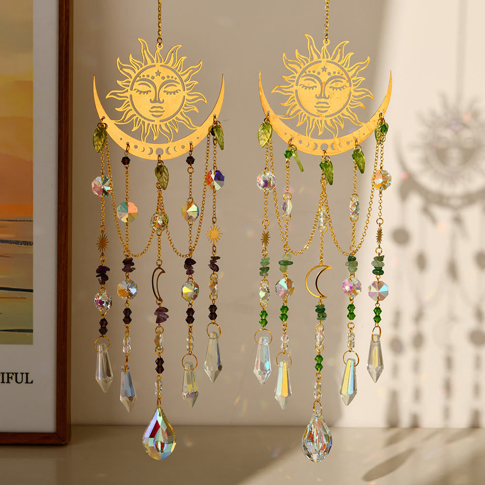Olivenorma Natural Crystal Sun Moon Suncatcher Wind Chime