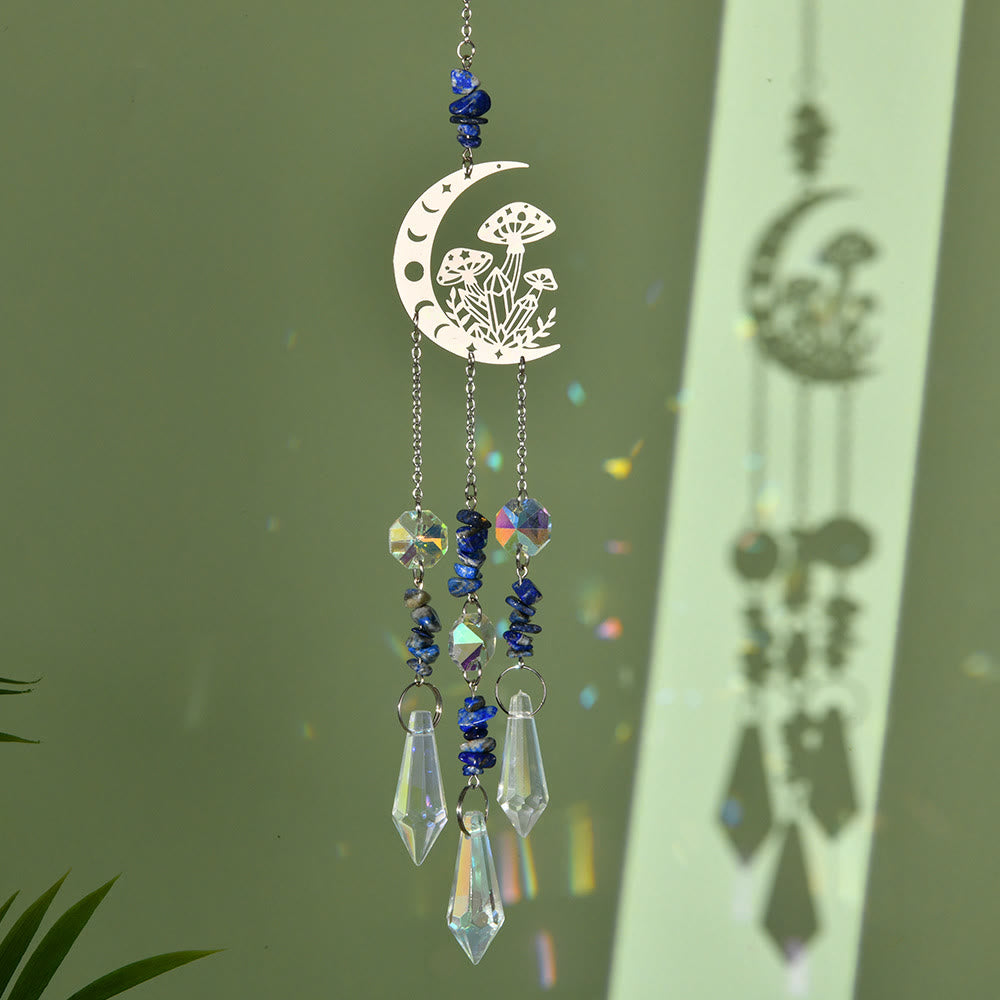 Olivenorma Natural Crystal Moon Mushroom Suncatcher Wind Chime