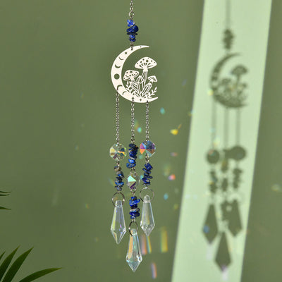 Olivenorma Natural Crystal Moon Mushroom Suncatcher Wind Chime
