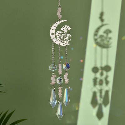 Olivenorma Natural Crystal Moon Mushroom Suncatcher Wind Chime
