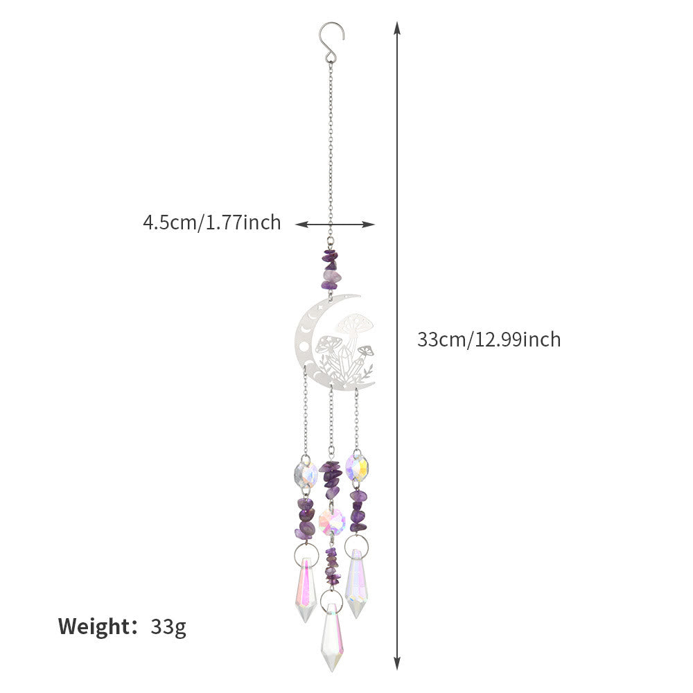 Olivenorma Natural Crystal Moon Mushroom Suncatcher Wind Chime