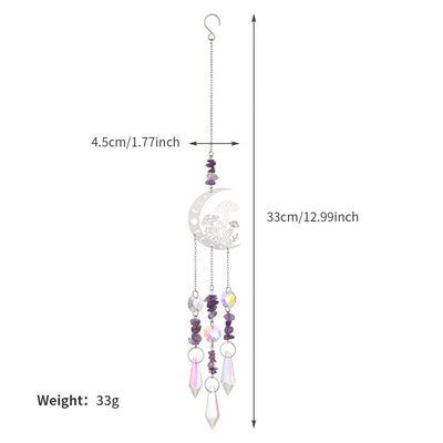 Olivenorma Natural Crystal Moon Mushroom Suncatcher Wind Chime