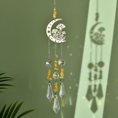 Olivenorma Natural Crystal Moon Mushroom Suncatcher Wind Chime