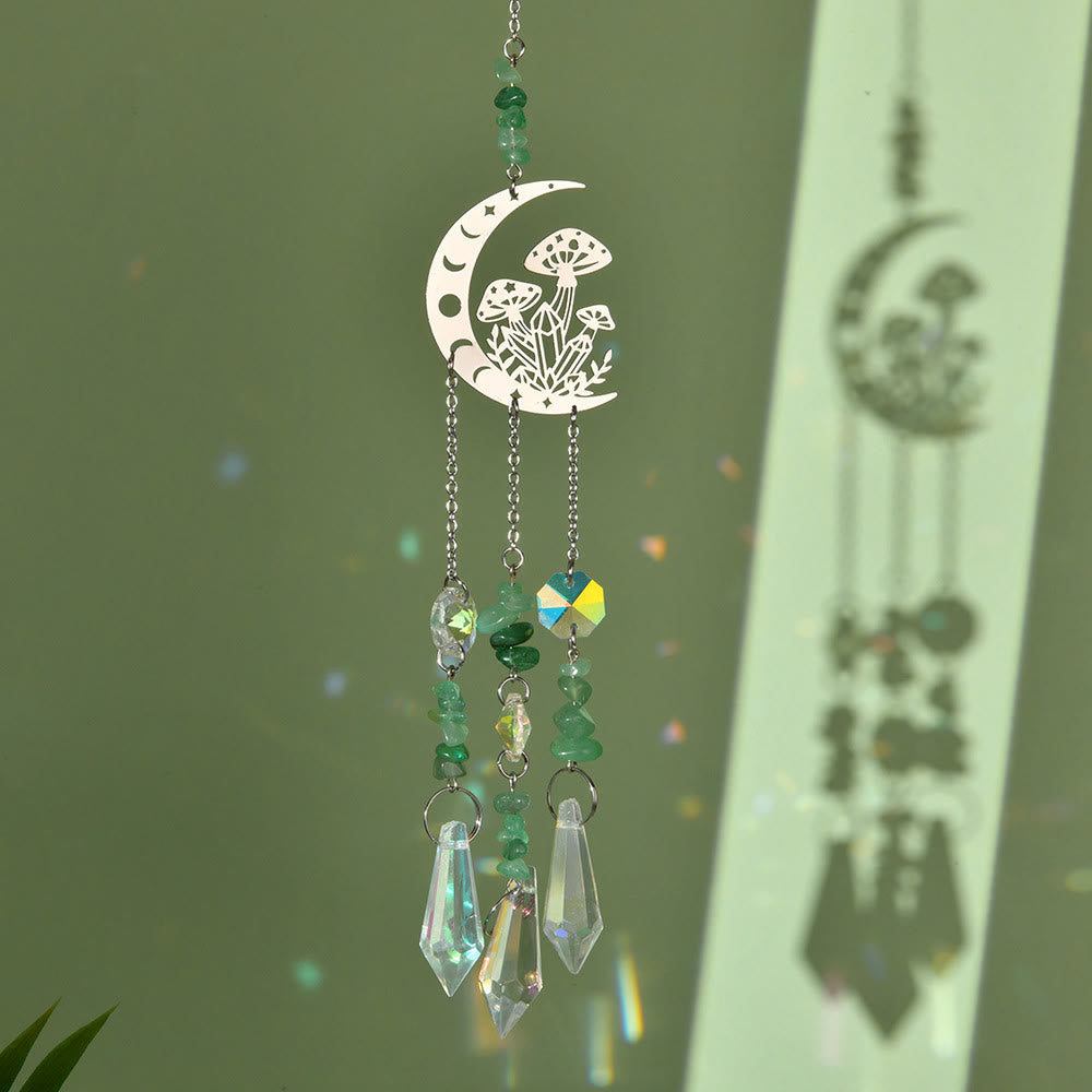Olivenorma Natural Crystal Moon Mushroom Suncatcher Wind Chime