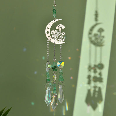 Olivenorma Natural Crystal Moon Mushroom Suncatcher Wind Chime