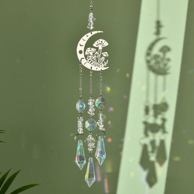 Olivenorma Natural Crystal Moon Mushroom Suncatcher Wind Chime