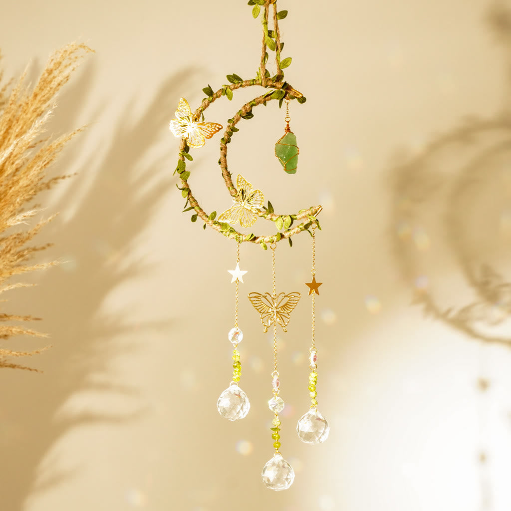 Olivenorma Natural Crystal Vine Moon Butterfly Wind Chime