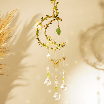 Olivenorma Natural Crystal Vine Moon Butterfly Wind Chime
