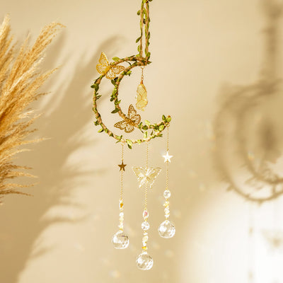 Olivenorma Natural Crystal Vine Moon Butterfly Wind Chime