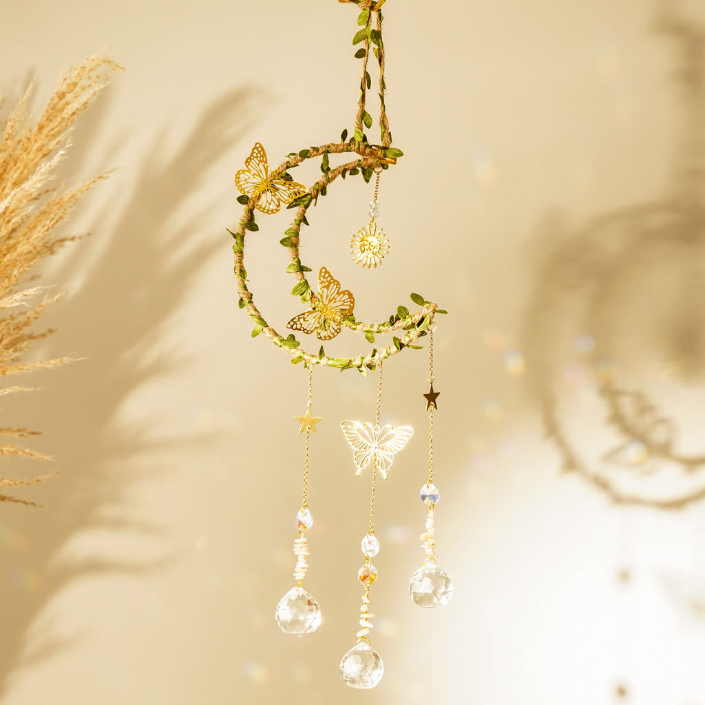 Olivenorma Natural Crystal Vine Moon Butterfly Wind Chime