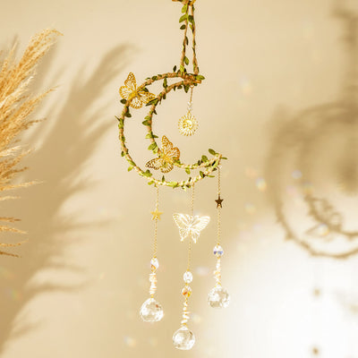 Olivenorma Natural Crystal Vine Moon Butterfly Wind Chime
