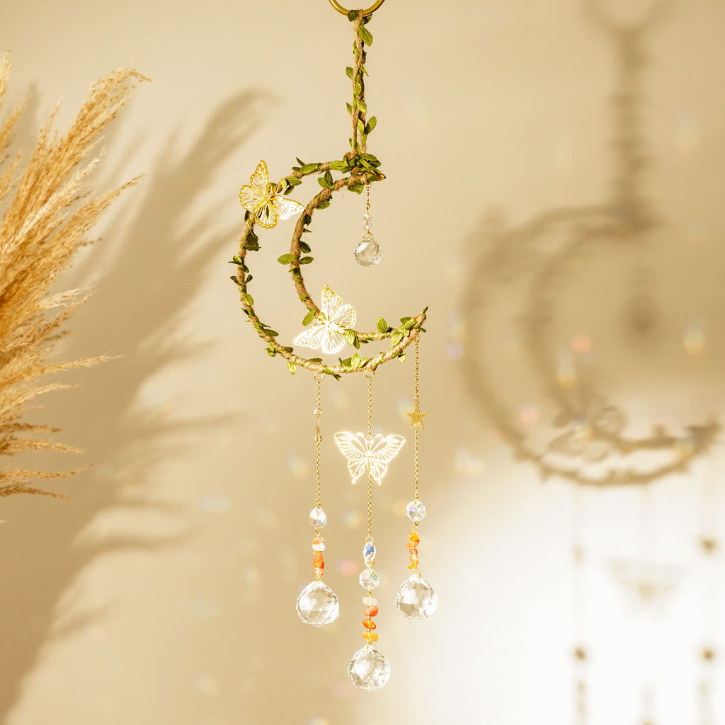 Olivenorma Natural Crystal Vine Moon Butterfly Wind Chime