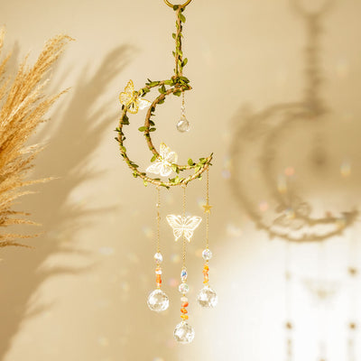 Olivenorma Natural Crystal Vine Moon Butterfly Wind Chime
