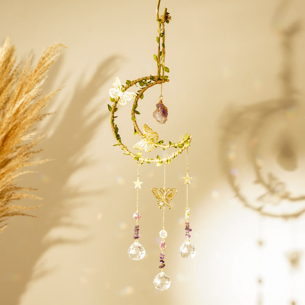 Olivenorma Natural Crystal Vine Moon Butterfly Wind Chime