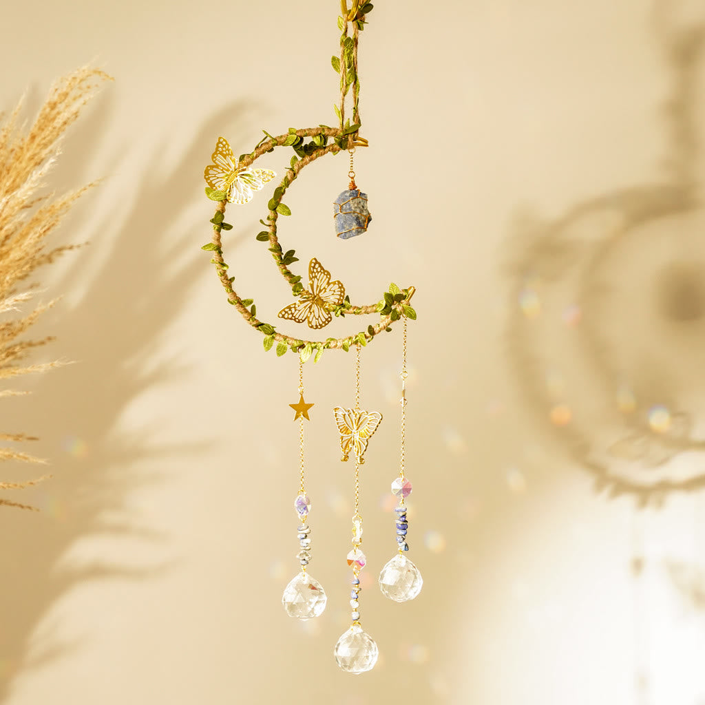 Olivenorma Natural Crystal Vine Moon Butterfly Wind Chime