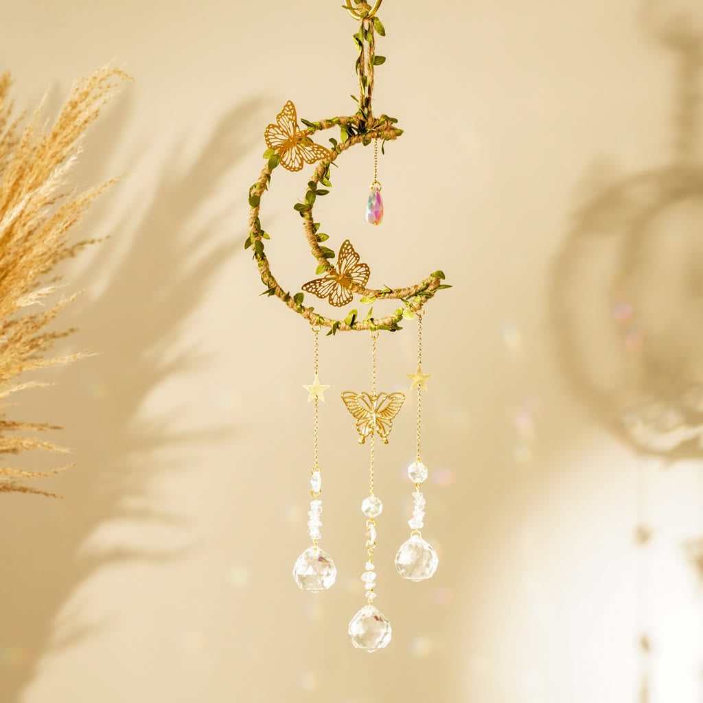 Olivenorma Natural Crystal Vine Moon Butterfly Wind Chime