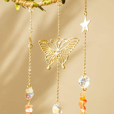 Olivenorma Natural Crystal Vine Moon Butterfly Wind Chime