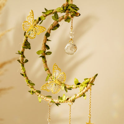 Olivenorma Natural Crystal Vine Moon Butterfly Wind Chime