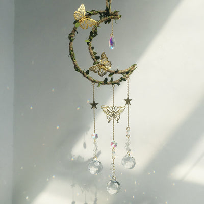 Olivenorma Natural Crystal Vine Moon Butterfly Wind Chime