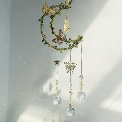 Olivenorma Natural Crystal Vine Moon Butterfly Wind Chime