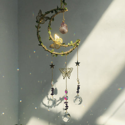 Olivenorma Natural Crystal Vine Moon Butterfly Wind Chime