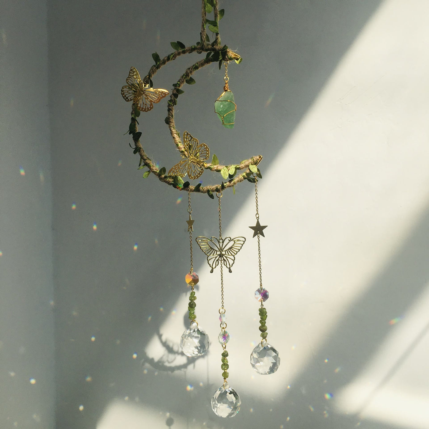 Olivenorma Natural Crystal Vine Moon Butterfly Wind Chime