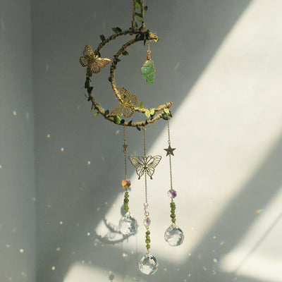 Olivenorma Natural Crystal Vine Moon Butterfly Wind Chime