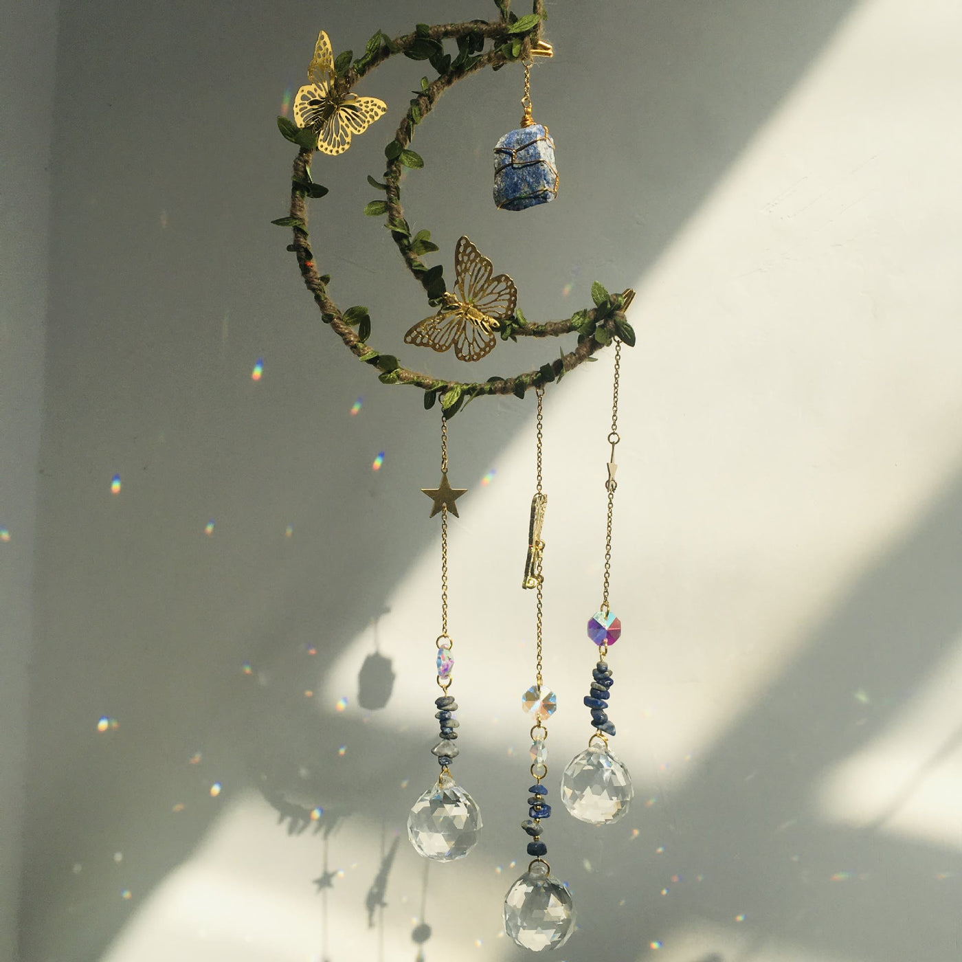 Olivenorma Natural Crystal Vine Moon Butterfly Wind Chime