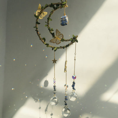Olivenorma Natural Crystal Vine Moon Butterfly Wind Chime