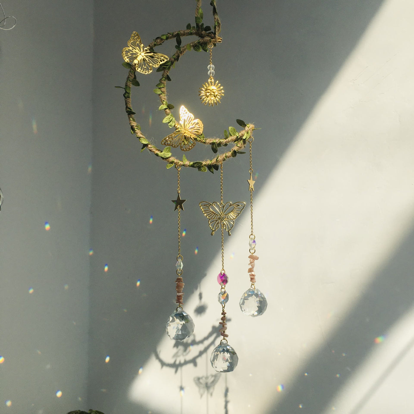 Olivenorma Natural Crystal Vine Moon Butterfly Wind Chime