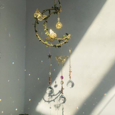 Olivenorma Natural Crystal Vine Moon Butterfly Wind Chime