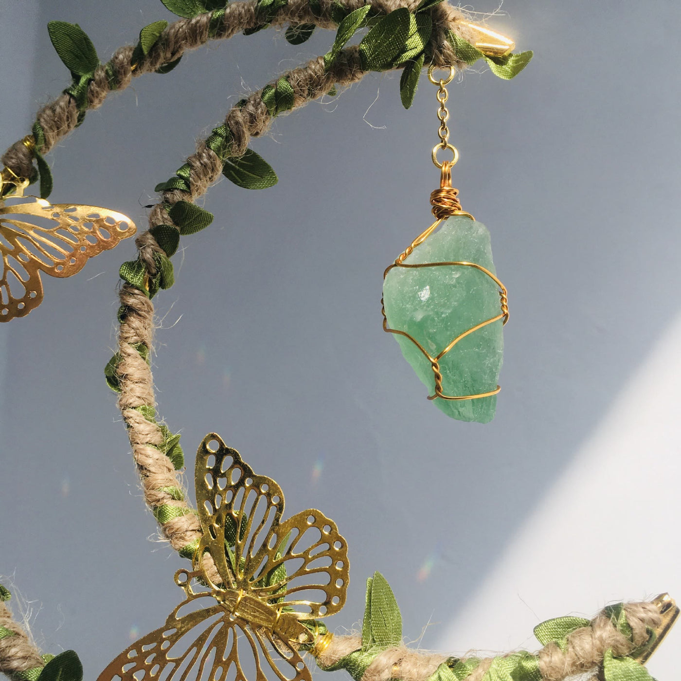 Olivenorma Natural Crystal Vine Moon Butterfly Wind Chime