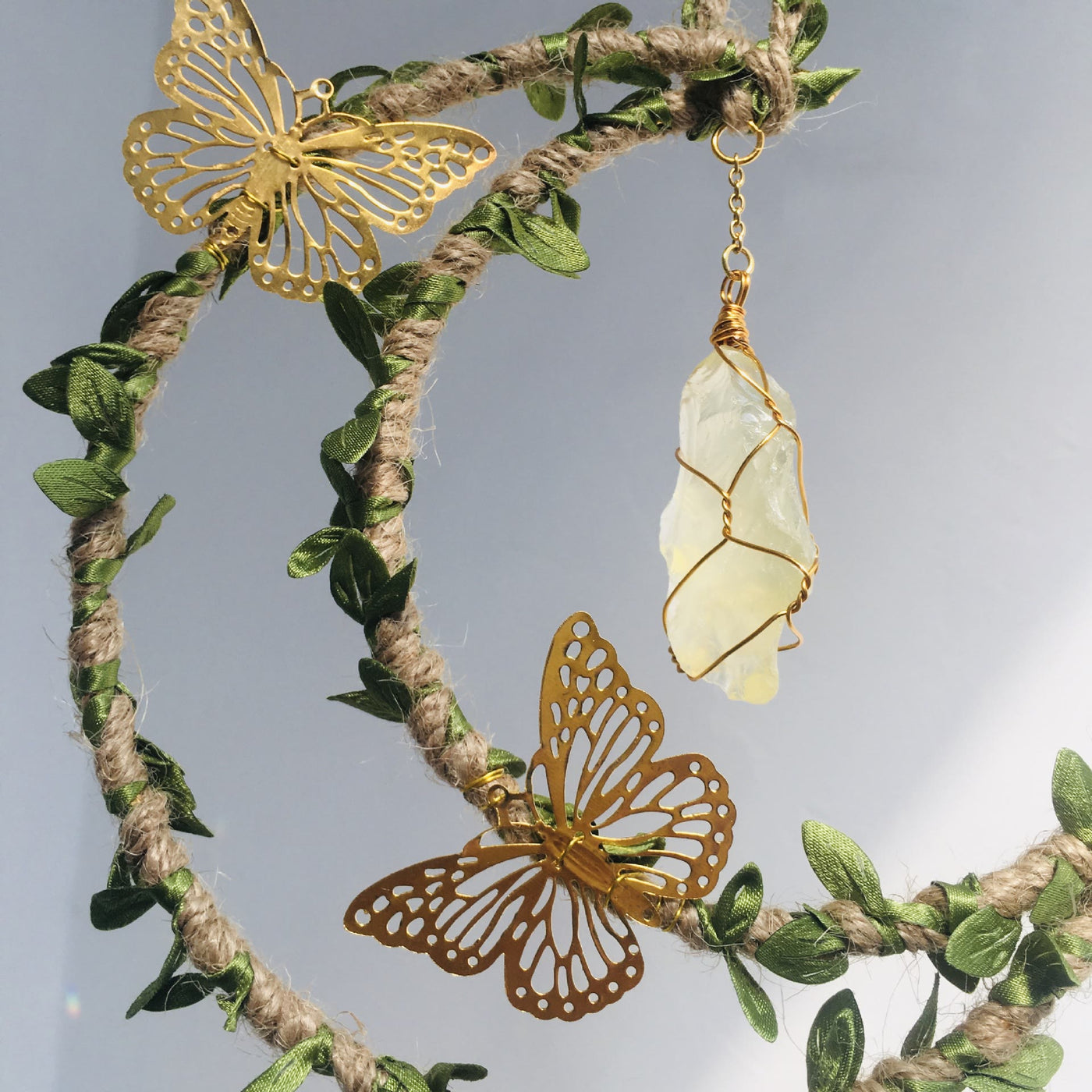 Olivenorma Natural Crystal Vine Moon Butterfly Wind Chime