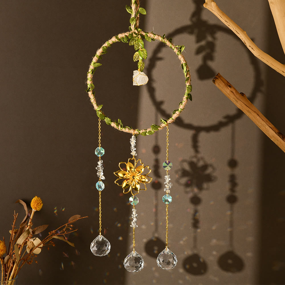 Olivenorma Natural Crystal Vine Ring Lotus Wind Chime