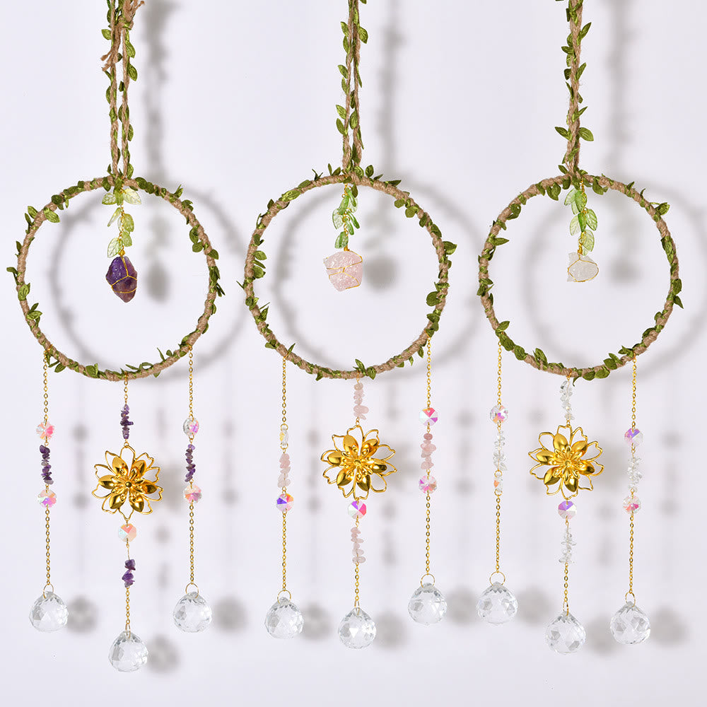 Olivenorma Natural Crystal Vine Ring Lotus Wind Chime